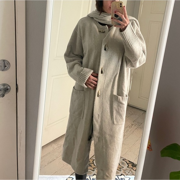 lauren Ralph Lauren Merino Wool Angora gRAY Cardigan Coatigan Scarf 3X - Picture 8 of 8